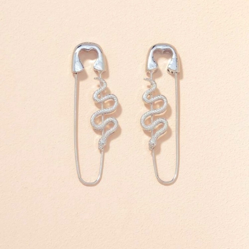 STERLING SILVER SNAKE SAFTEY PIN EARRINGS
